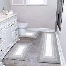 Bsmathom Bathroom Rug Sets 3 Piece Light Grey Non Slip Washable Bath Mats