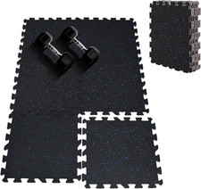 Extra Thick 100% Rubber Interlocking Floor Tiles for Home Gym - 6 Pcs