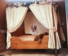 Vintage Massivholz Himmelbett / Bauernbett Landhausstil Handarbeit Einzelst&uuml;ck