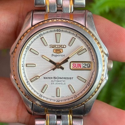 Rare Seiko 5 Superior Automatic 7S36-0090 Textured Dial Two Tone Vintage 2000's
