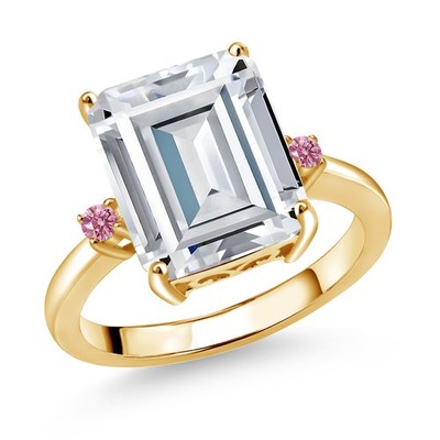 18K Yellow Gold Plated Silver Pink Lab Grown Diamond Ring Set with Moissanite