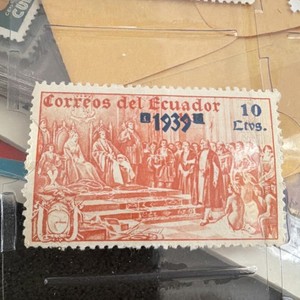 Ecuador Correos del Ecuador 1939 Overprint 10c Used Cancelled Stamp Red/Blue