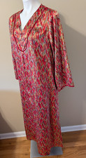 Oscar de la Renta Kaftan Robe Women's M Silky Colorful Sunset Colors Pocket 1/2