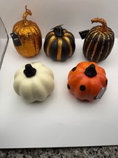 Lot of 5 Halloween Pumpkins NWT Black Orange Gold Glitter Fall Decor