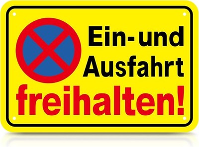 Keep entrance/exit clear signs (metal/aluminum), No Parking sign E