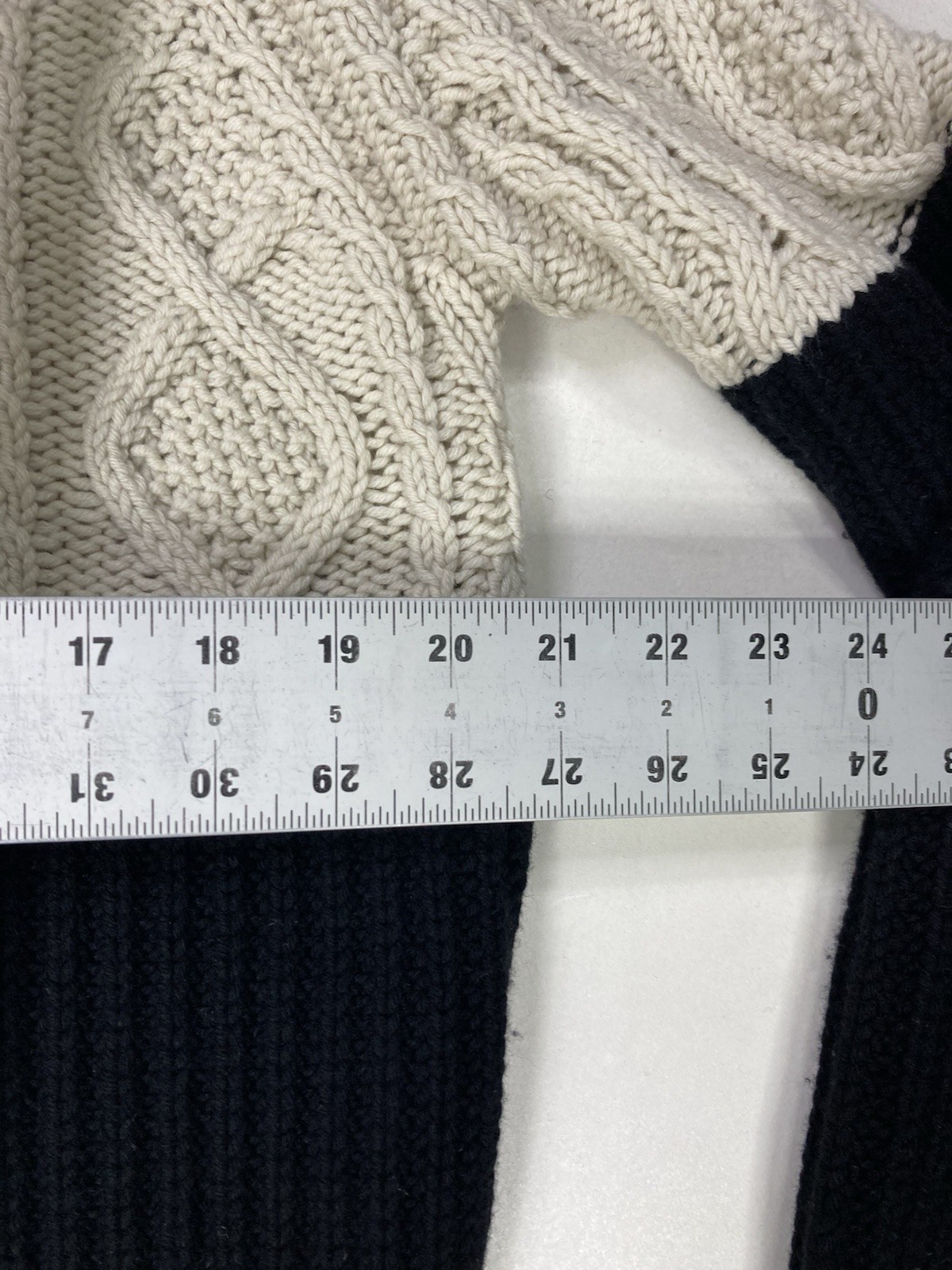 Kris Van Assche Wool Cable Knit Colorblock Sweater Men Medium Cream Black thumbnail 7