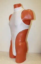 Men Thong Leotard 154-10 High Collar High Thigh Open White Spandex Size M