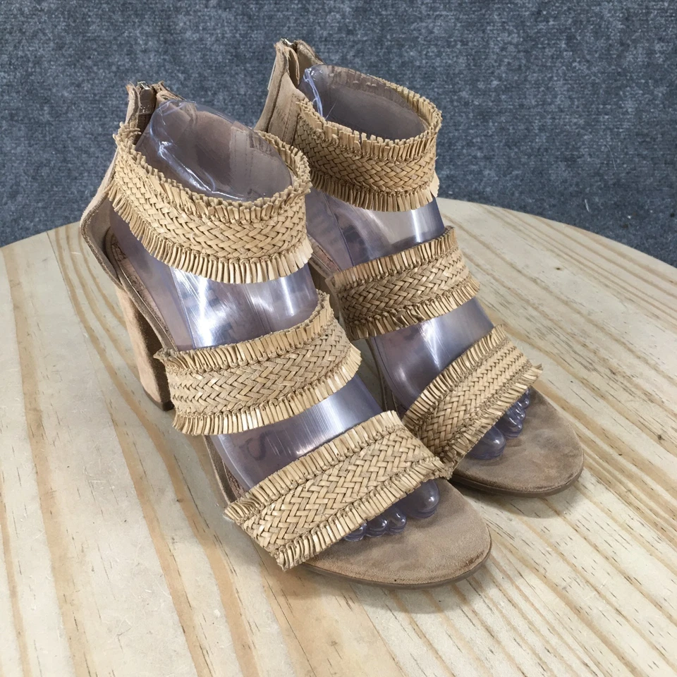 Sandalias Sam & Libby para mujer 8,5 con tiras de cuero sintético tostado tacones en bloque cremallera trasera Foto 3 de 4