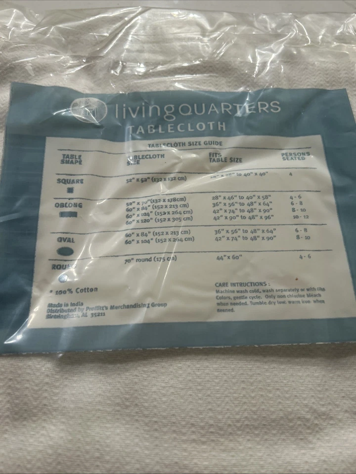 Living Quarters 60" X 84” Herringbone White Machine Washable Table Cloth Vintage - Image 4 of 4