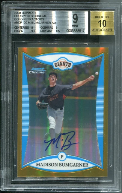 Madison Bumgarner 2008 Bowman Chrome GOLD BGS 9 Refractor Auto #17/50 RC - SF