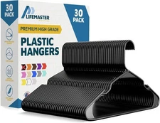 LifeMaster Plastic Clothed Hanger Set 30-Ct Lightweight Space-Saving - Black