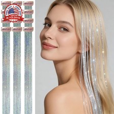 Silver Clip in Hair Tinsel 12Pcs,24 Inch,80 Strands per PC,Heat Resi
