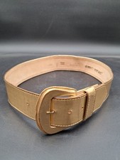 Womens Retro 1980s Disco Glam Large Gold Lame Wide Leather Belt