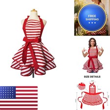Violet Mist Red Striped Vintage 50s Ruffle Apron for Women Girls Ladies