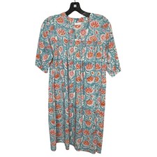 Le Bazar Coastal 100% Cotton Cottage Core Coastal Button Down Dress Size Small 