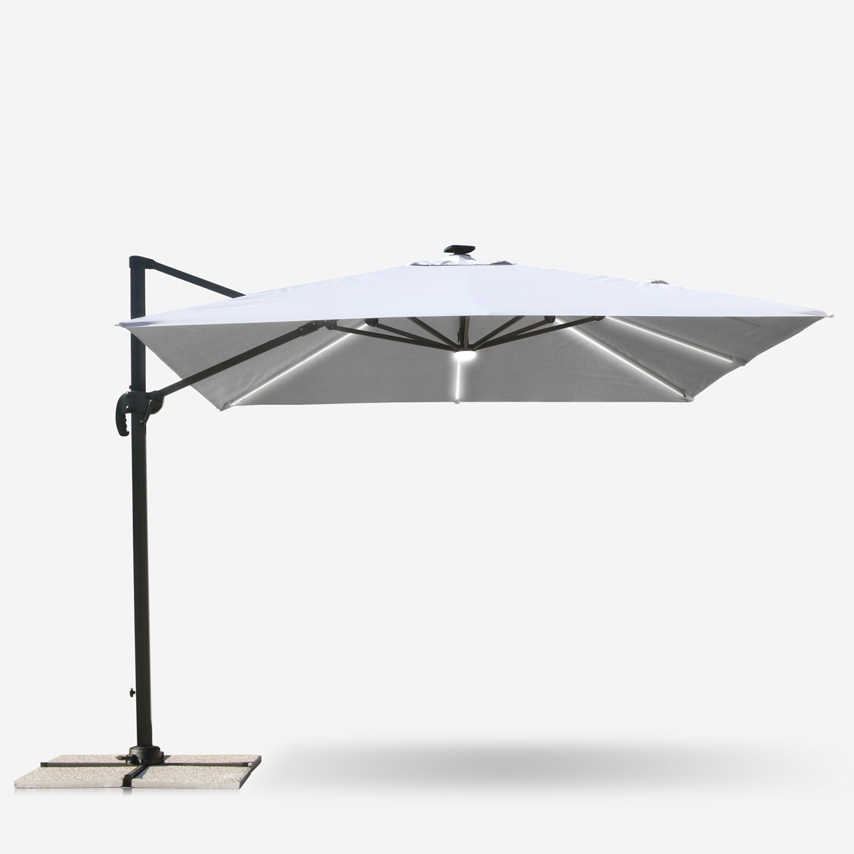Parasol déporté carré 3x3m Paradise gris anthracite avec barres LED et protection anti-UV