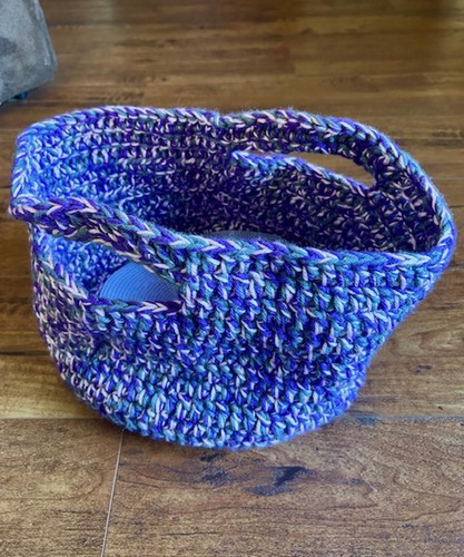 Handcrafted Multicolor Purple Crochet Basket with Handles