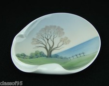 B & G Bing & Grondahl ~ Unusual Shaped Pin Dish ~ Field w/Tree ~ 1971-83 ~ MINT