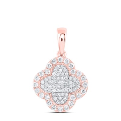 10K Rose Gold Rund Diamant Damen 4 Kleeblatt Glück Cluster Anhänger 1/4 Karat