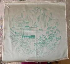 Vtg Stamped fabric for embroidery elegant silk-like fabric no yarn 18” square