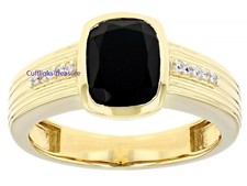 Natural Black Onyx  CZ Gemstone with 925 Sterling Silver Gold Plated Ring 5890