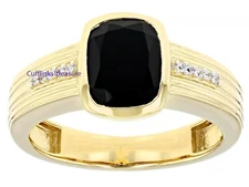 Natural Black Onyx & CZ Gemstone with 925 Sterling Silver Gold Plated Ring #5890