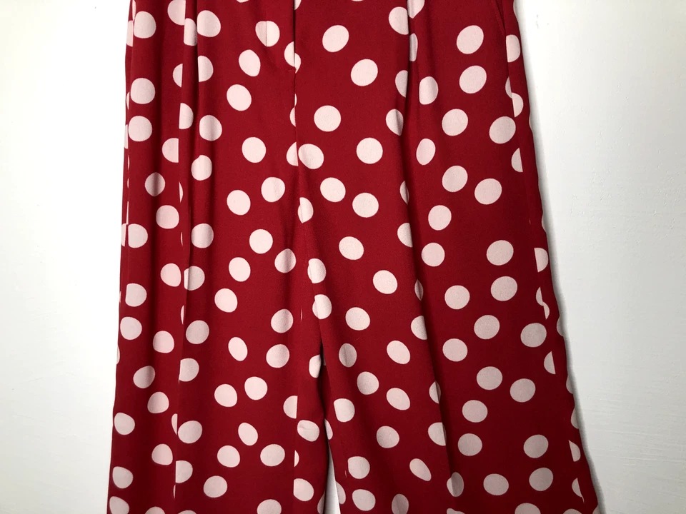 Pantalones halógenos talla 4 lunares rojo beige tiro alto bolsa de papel cintura pierna ancha Foto 4 de 4