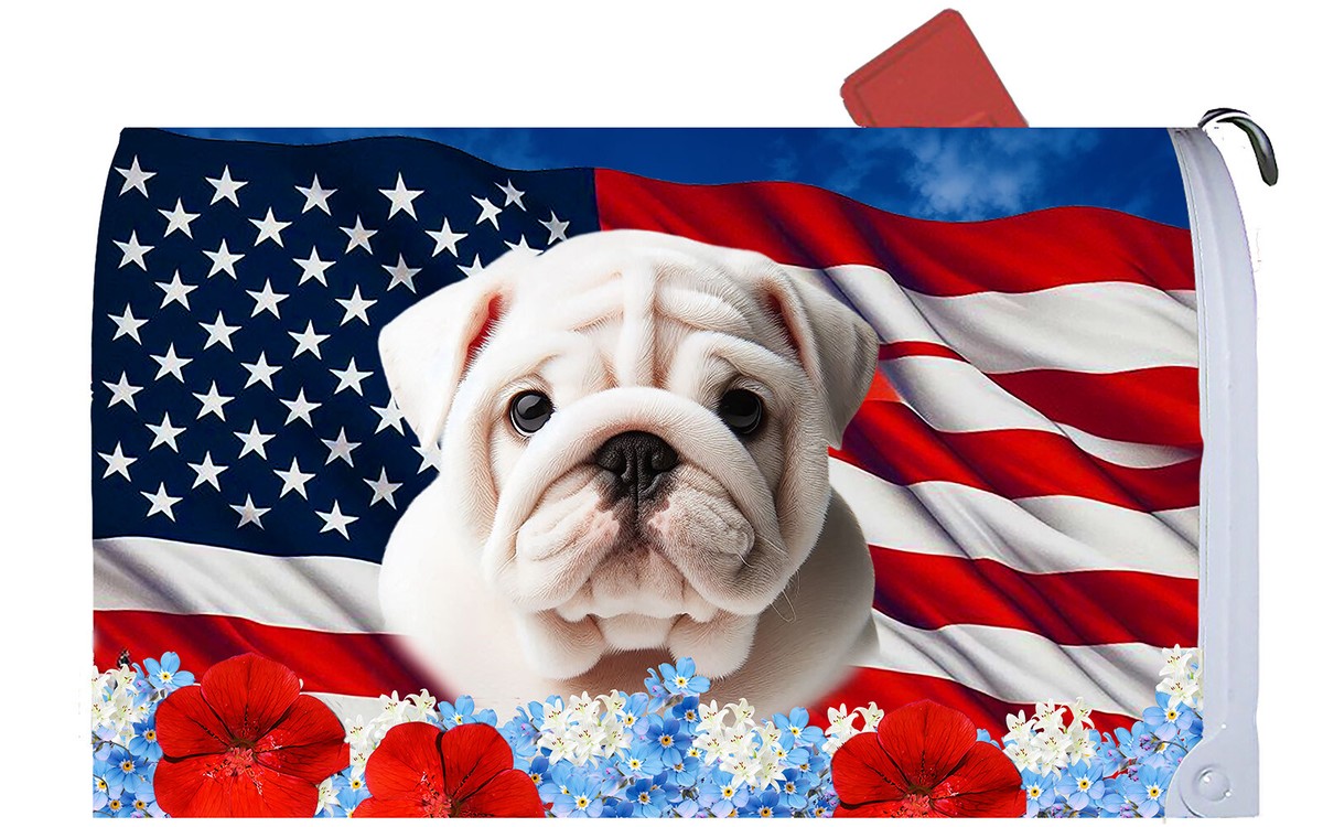 English Bulldog Patriotic Mail Box Cover