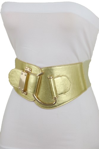 Mujer Elástico Ancho Dorado Color Cinturón Metal Hebilla Fin Fiesta Fit Size S M - Imagen 10 de 12