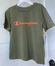 NWT Champion Boys short sleeve T-shirt Olive with Orange logo Size 6