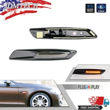 Black Finish Amber LED Smoke Front Sidemarker Lights For BMW 128i 328i 335i 530i