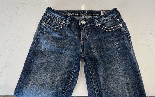 Grace in LA Size 9 Boot Cut Stretch Jeans Bling Pockets (29Wx33L Actual) - Picture 5 of 19