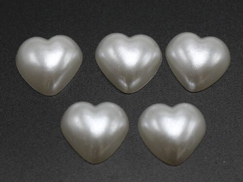 100 Ivory Pure White Acrylic Half Pearl FlatBack Heart Beads 12X12mm Scrapbook - Picture 1 of 8