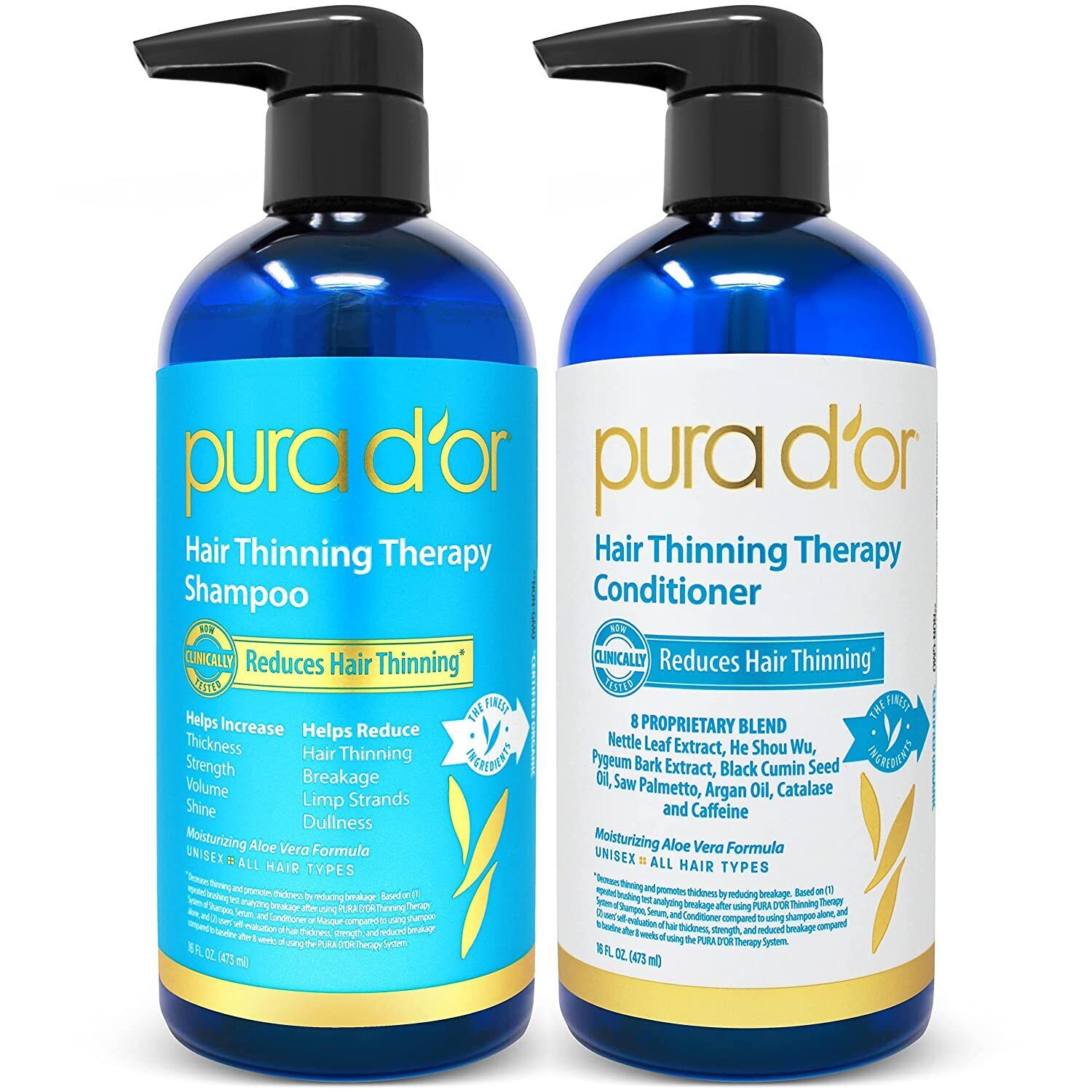 PURA D'OR Dor Hair Thinning Therapy Shampoo & Conditioner Clinically Tested 16oz