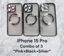 Combo 3~Apple iPhone 15 Pro Cases~Camera Covers~Shockproof~Magnetic Mag Safe
