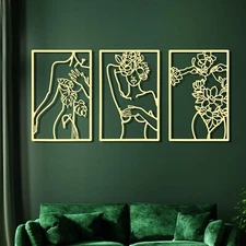 CHENGU 3 Pieces Metal Minimalist Abstract Woman Wall Art Line Drawing Wall Art