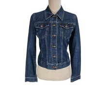 DKNY Blue Denim Button Up Crop Jacket Women Size S Long Sleeve
