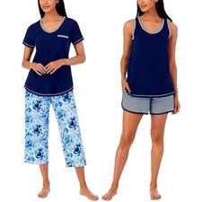 Carole Hochman Women's 4 Piece Pajama Set Shorts Capris Blue NWT Small (6-8)