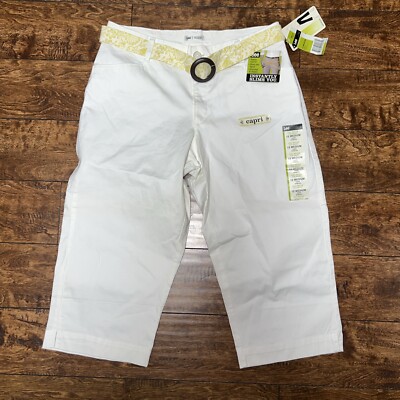 Lee Pants Womens 12 Medium WHITE Natural Fit Capri Stretch Belted NWT