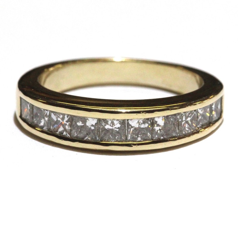 14k yellow gold 1ct princess diamond channel wedding band ring 3.9g womens 4.75
