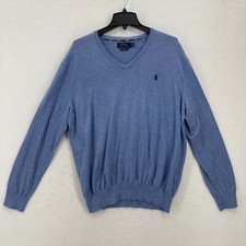 Polo Ralph Lauren Pima Cotton Sweater Mens XL Blue V Neck Long Sleeve Preppy