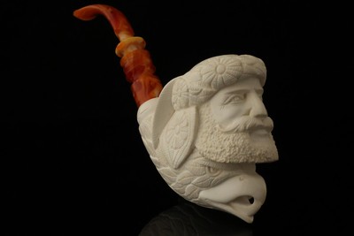 srv - Sultan and Eagle Block Meerschaum Pipe by I. Baglan with custom case 15286