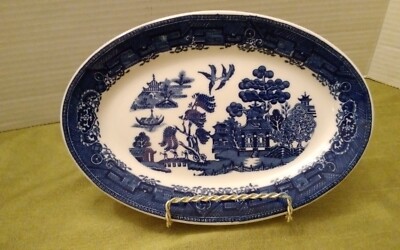 WALLACE Oval 9.5x6.5'' Platter Blue Willow Pattern Made USA