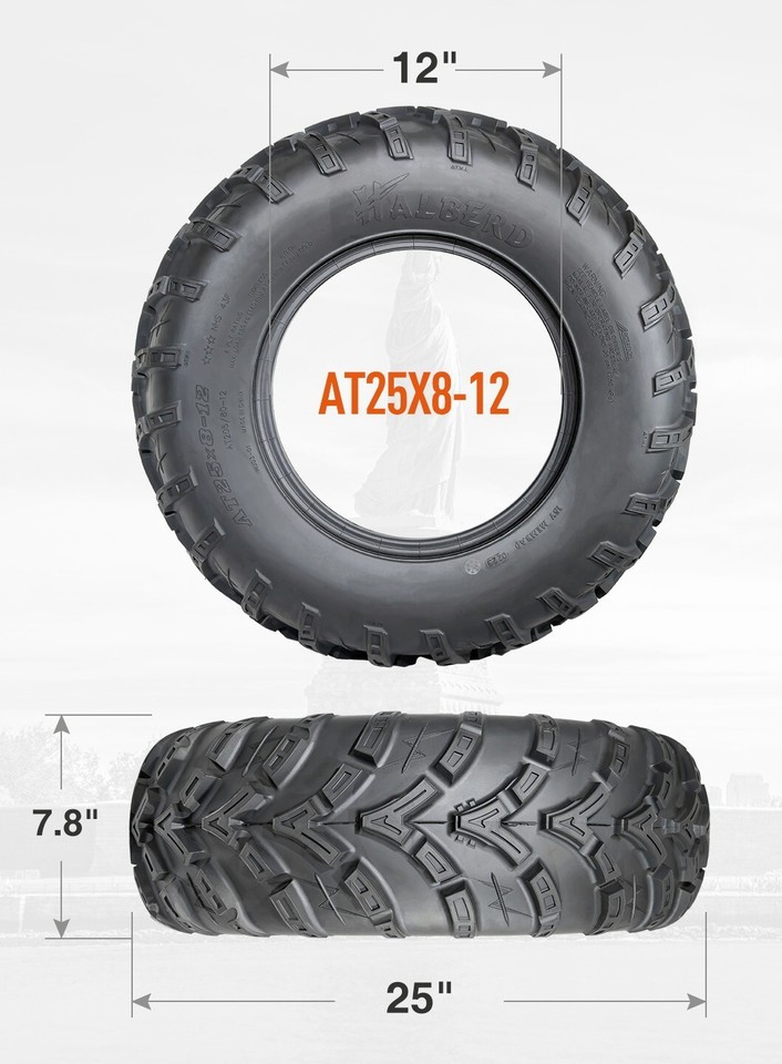 ATV/UTV Tires 25x8-12 (Set Of 2) – 6PR All-Terrain Tubeless Tires For Off-Road, Mud, Sand