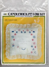 ©1983 SEALED M H Yarns Candlewick Pillow Kit # CW08 "Rock-A-Bye Baby"