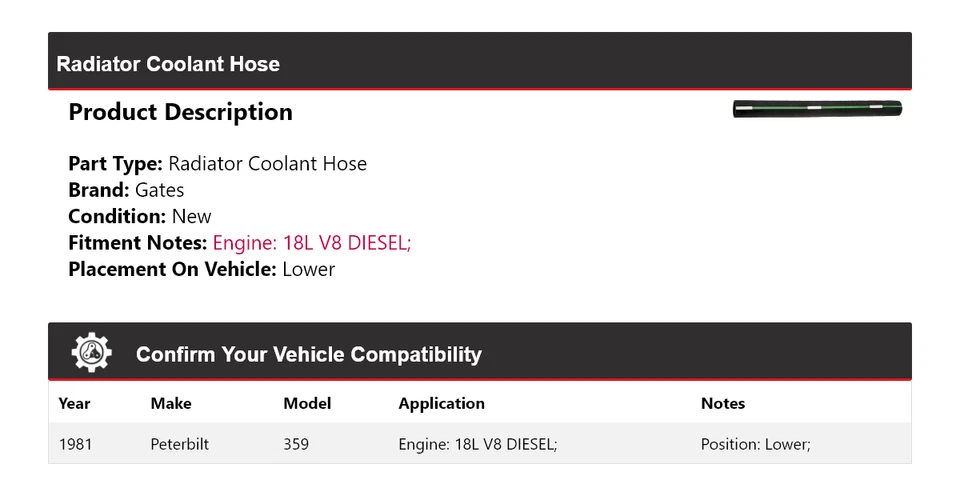 Для 1981 Peterbilt 359 18L V8 дизельный радиатор охлаждающей жидкости шланг нижние ворота - Изображение 2 из 4
