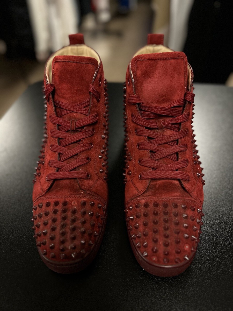 Christian Louboutin Red Suede Louis Spikes Sneakers Size 47.5EU