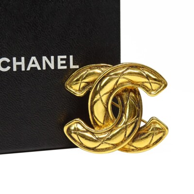 Chanel Rainbow Brooch CHANEL Gold-tone Quilted Coco Mark Logo