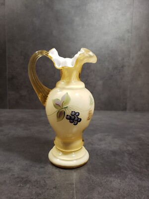 Fenton Mountain Berries on Gold Overlay Pitcher Jug Ewer Signed S Smith