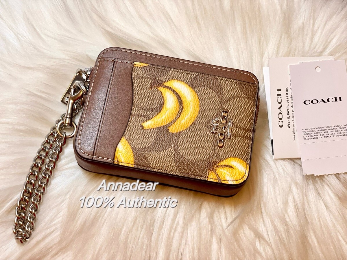 NWT Coach Zip Card Case In Signature Canvas With Banana Print